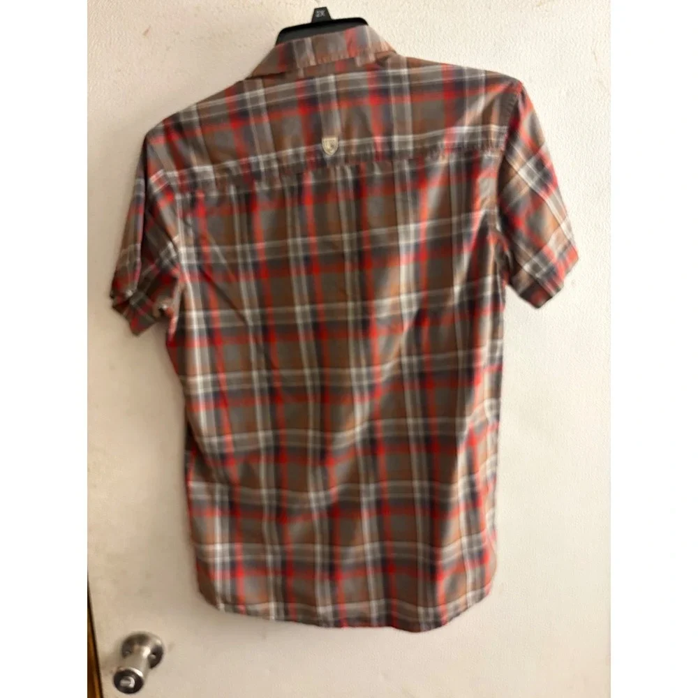 Kuhl Plaid Button Down Shirt Mens Medium Brown Red Excellent Tapered Fit - Picture 9 of 11